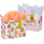 Suncolor 2-PACK 9 Inch Flower Gift Bags With Tissue Paper Floral Gift Bags For Mother's Day Birthday Bridal Shower Easter