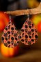 Orange Halloween Pumpkin Spider Web Bat Print Drop Earring - Orange / One Size
