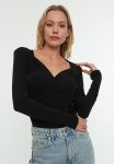 Drape Detail Bodysuit - Black