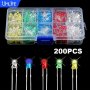 Umlife 100/200PCS LED Diodes Assorted Kit 3MM 5MM LED Light Emitting Diode Electronic Kit White Green Red Blue Yellow Indicator Lights