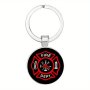 1PC Firefighter Keychain Black And Red Logo Classic Round Glass Key Chain Gift For Him Or Her Jewelry