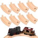 Liliful Pack Of 8 Wood Train Track Expansion Packs Compatible With Most Train Tracks 3.94 X 1.57 X 0.47 Inch Curved