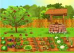 Beleco 7X5FT Fabric Fruits And Vegetables Garden Backdrop Cartoon Green Farmland Carrots Apples Agricultural Plants Harvest Back