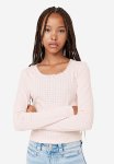 Lace-trimmed Pointelle Jersey Top - Light Pink