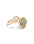 Goldair Gold Plated Cubic Zirconia & Green Stone Chunky Wrap Ring