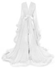 Molisa Womens Sexy Feather Bridal Robe Long Wedding Scarf Illusion Bathrobe Sleepwear Lingerie Robe Nightgown White S m