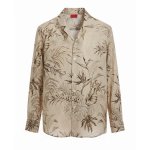Camp Collar Long Sleeve Shirt -beige multi