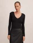 Emi Knitted Plunge Neck Bodysuit - L Black