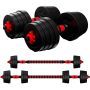 Adjustable Dumbbell Barbell Weight Set 2-IN-1 Free Weights With Connecting Bar Black And Red Home Gym Strength Training Equipment