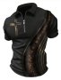 Men's Trendy Geometric Line & Cross Print Short Sleeve Zip Up Lapel Shirt For Summer Daily