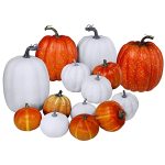 Winlyn 14 Pcs Assorted Artificial Orange And White Pumpkins Harvest Decorative Pumpkins Foam Pumpkins For Farmhouse Rustic Fall