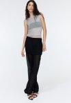 Skirt-layered Chiffon Trousers - Black
