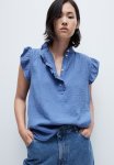 Flutter-sleeved Muslin Blouse - Blue