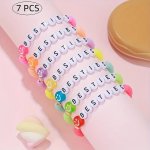 7PCS Fashion And Delicate Acrylic Beads Besties Bracelet Versatile And Easy-to-wear Combine Well With Any Outfit