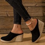 Women's Espadrille Wedge Sandals Comfy Closed Toe Backless Slip On Heels Casual Summer Backless Sandals