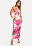 Floral Sheer Print Maxi Dress - Pink