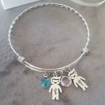CBA103900 - Personalized Up To 5 Children's Names And Birthstones Bangle Stainless Steel - 1 Name And Birthstone CBA103194 - R39