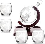 Wooden Base 1000ML Crystal Globe Whiskey Decanter With 4 Shot Glass Set 1 - Piece Bar Set