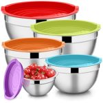 E-far Mixing Bowls With Lids Set Of 5 Stainless Steel Mixing Bowls Metal Nesting Bowls With Airtight Lids Non-toxic & Dishwasher
