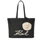 K signature Flower Raffia Beach Tote Bag -black