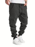 Men's Cuffed Cargo Shorts With Pockets In Solid Color Loose Fit And Trendy For Casual Wear