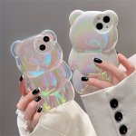 Cute Bear Aurora Laser Transparent Phone Case For Iphone 15 14 13 12 11 Pro Max Plus Luxury Cartoon Bear Clear Soft Silicone Cov