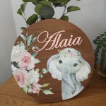 Wooden Name Board In Theme Ellie elephant Rose Adventure