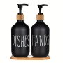 Matte Black Liquid Soap Storage Bottle With Wooden Tray - Dish Soap Dispenser Shower Gel Storage Container - Kitchen & Bathroom Storage Supplies