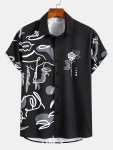 Men's Stylish Loose Giraffe Print Shirt Casual Breathable Lapel Button Up Short Sleeve Shirt For Summer Outdoor Activities