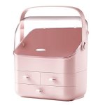 Linfidite Cosmetic Storage Box With Lid Waterproof&dustproof Makeup Organizer Box Portable Handle Large Makeup Display Case With