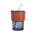 Creative Glass Coffee Cup With Portable Leather Sleeve And Straw