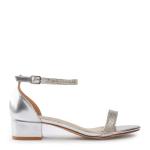 Silver Shiny Diamante Ankle Tie Heels