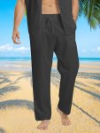 Men's Casual Solid Color Pants Comfortable Breathable Clothing With Drawstring & Pockets