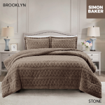 Simon Baker - Brooklyn Luxury Sherpa Jacquard Comforter Set - Stone - Stone