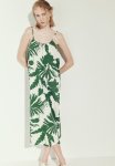Oversized Jersey Dress - White & Green Patterned