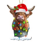 365RUSTIC Highland Cow Christmas Tree Keepsake Ornaments Farmhouse Themed 2 Side Printed Flat Wooden Ornament Farm Animal Xmas H