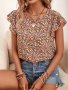 Floral Print Crew Neck Blouse Elegant Flutter Sleeve Blouse For Spring & Summer Women's Clothing