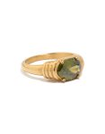 Waterproof Gold Plated Stainless Steel Oval Green Cubic Zirconia Ring - M l