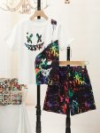2PCS Boys Casual Colorful Splash Ink Smiling Face 3D Graphic Print Short Sleeve T-Shirt & Shorts Set Comfy Summer Boys Clothes