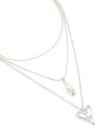Silver Cubic Zirconia Heart & Teardrop Pendant Layered Necklace