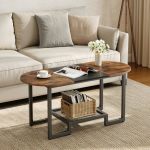 Hoobro Coffee Table Oval Small Coffee Table With 2-TIER Storage Shelf Narrow Modern Center Table For Small Spaces Living Room Be