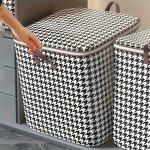 1PC Clothes Storage Bag Houndstooth Pattern Folding Fabric Storage Bag Large Capacity Waterproof Moisture-proof Cotton Quilt Sto