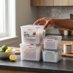 4 Piece Refrigerator Container Set With Drain Baskets