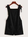 Solid Color Tied Strap Overall Jumpsuit Casual Loose Pocket Overall Jumpsuit For Spring & Summer Women's Clothing