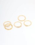 Goldair Gold Plated Diamante Rings 5-PACK - M l