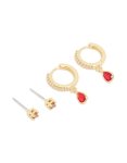 Goldair Gold Plated Brass Ruby Cubic Zirconia July Birthstone Earrings 2-PACK