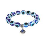 Rrdaily Evil Eye Bracelet Hamsa Blue Beaded Charm Stretch Bracelet Fatima Hand Turkish Lucky Evil Eye Bracelet Amulet Protection