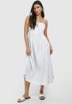 Linen Look Tie Front Milkmaid Midaxi Dress - Pale Blue