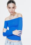Off-the-shoulder Jersey Top - Bright Blue