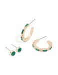 Goldair Gold Green Diamante Stud & Hoop Earrings 2-PACK